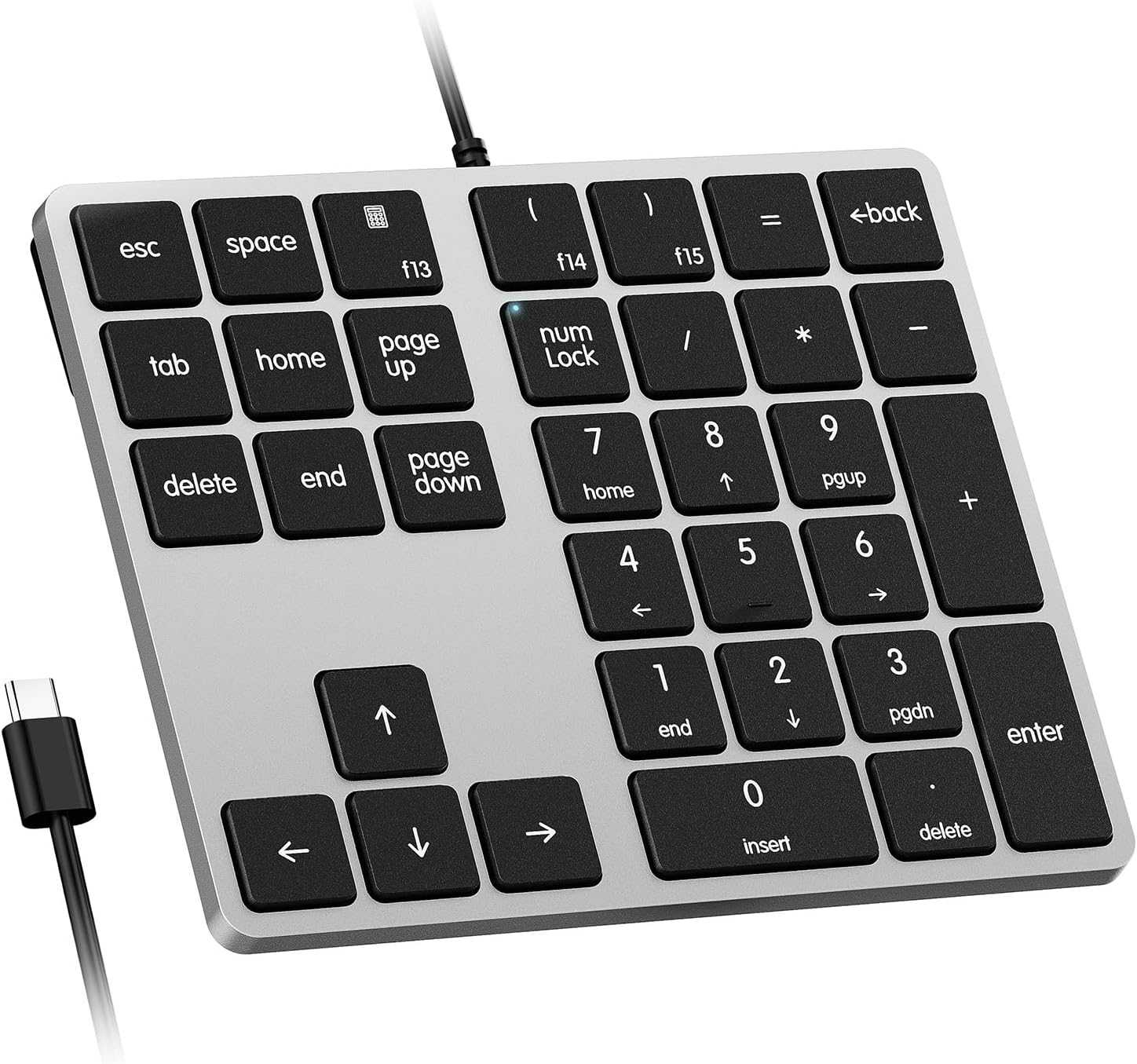 Kisnt Wired USB-C Number Pad, 34 Key Numeric Keypad Slim Type-C numpad Portable 10 Key USB keypad for Laptop, Apple Mac iMac MacBook Pro/Air, Windows PC