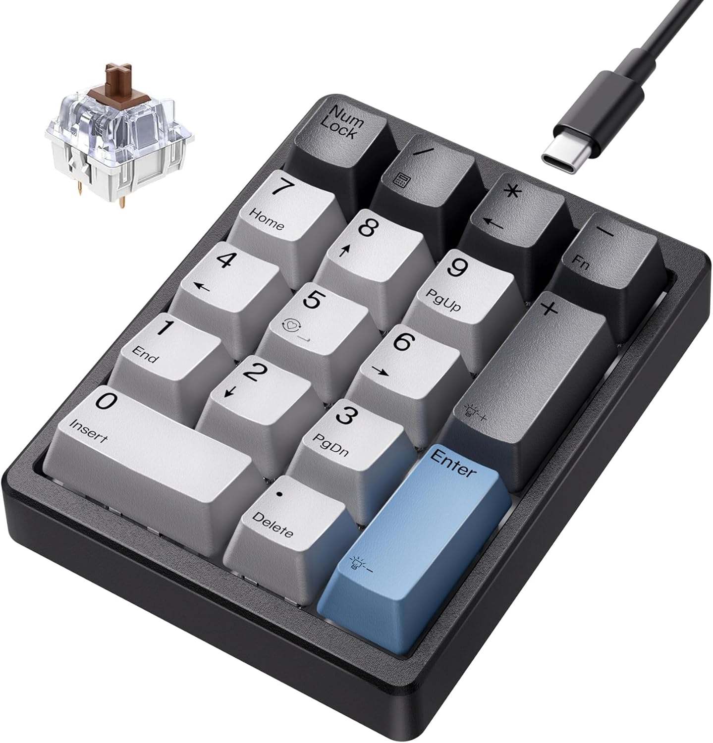 Kisnt Number Pad, Mechanical Numpad Wired USB Standard 17 Keys Numeric Keypad with PBT Keycaps White Backlit Keypad for Laptop PC TKL Keyboards (Blue Switch)